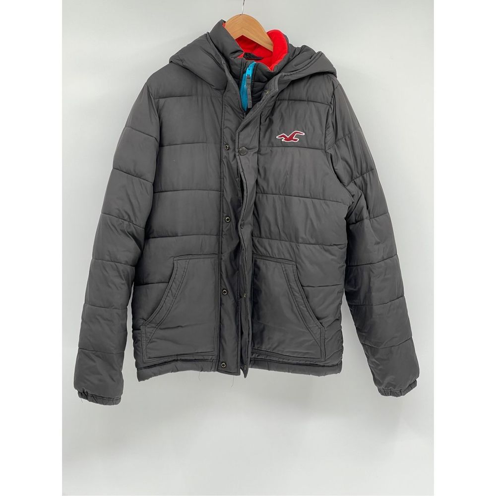 Hollister Puffer Coat Jacket‎ Men XL Gray Full Zip